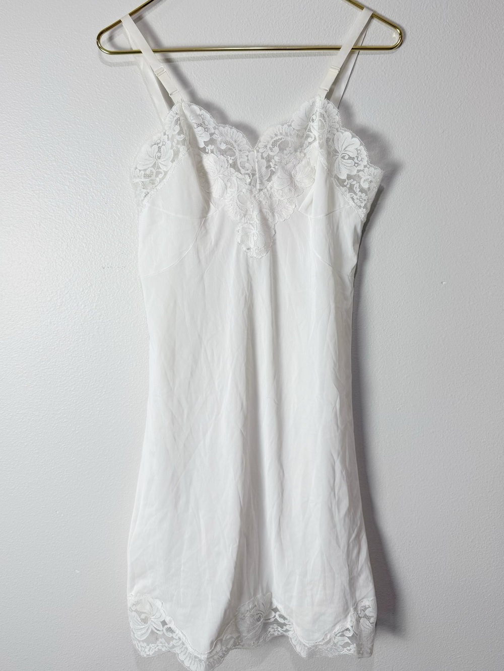 Vintage Sears Full Nylon White Slip 34 Short Lace Mini Length
